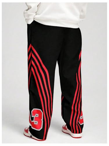 Men's Y2K Stacked Sweatpants Striped Number Graphic Wide Leg Baggy Track Pants3