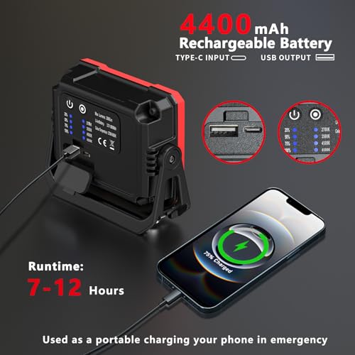 AuRiver LED Arbeitsleuchte, 2000 Lumen Super Helle Werkstattlampe, Akku Lampe Inspektionslampe und Powerbank mit Magnetfuß und 180° Drehbar, für Garage Werkstatt Camping Grill Wandern