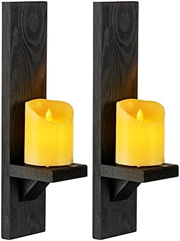 Wooden Candle Sconces for Wall Decor - Decorative Wood Wall Candle Sconce Set of 2 for Living Room Kitchen Hallway Wall Art Farmhouse Country Home Decorations