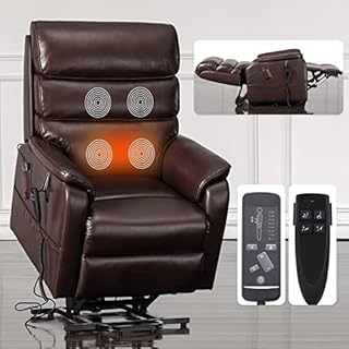 Irene House 9188 Lay Flat Sleeping Dual OKIN Motor Lift Chair Recliners for Elderly Infinite Position Recliner with Heat Massage Up to 300 LBS Electric Power Lift Recliner(Brown Faux Leather)