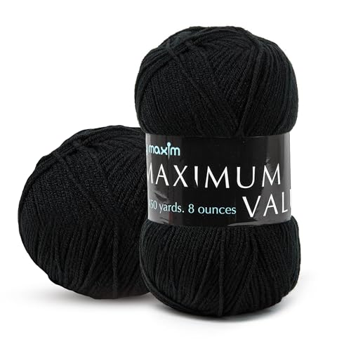 Image of Mary Maxim Maximum Value Acrylic Yarn for Crocheting and Knitting, Soft Worsted Weight Black Yarn 4, Ideal for Blankets, Sweaters, Hats, and Scarves, 8 oz Skein (474 Yds), Black - 1 Skein