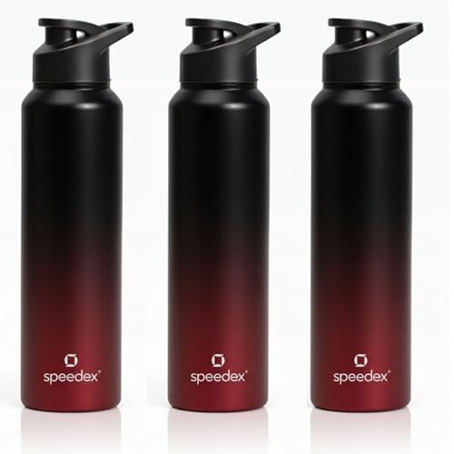 Image of Speedex Stainless Steel Water Bottle 1 Ltr, Leak Proof Sipper Cap, BIS Approved 1000 ml Metal Bottle For Daily, Office, School, Gym, Travel Use for Men, Women, Kids, Adults, Black Wine, Set of 3