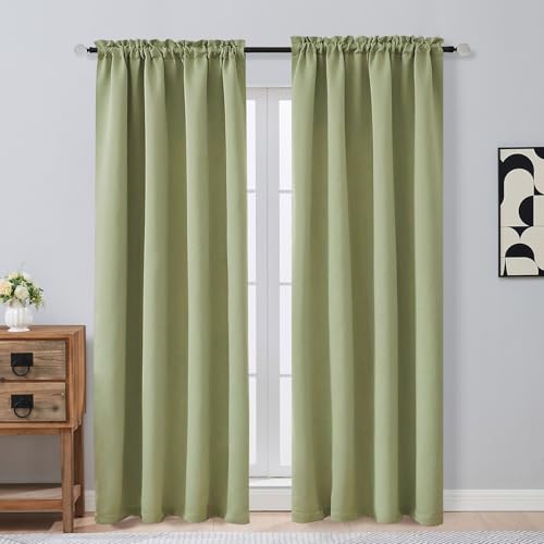 Image of Sage Green Blackout Curtains 84 Inches Long 2 Panels Set, Solid Thermal Insulated Soft Blackout Curtains for Bedroom, Dual Rod Pocket Window Treatments Drapes for Living Room, 2x50Wx84L Inches