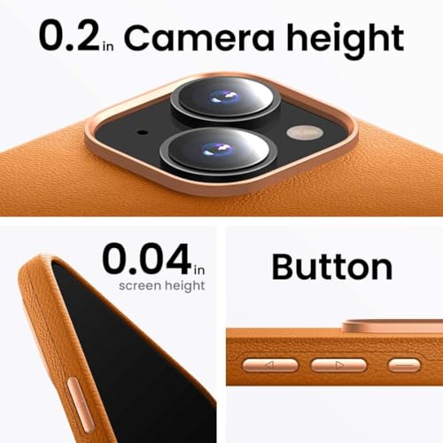 Image of MagIT Premium Skin Series Leather Case for iPhone 15 Plus (6.7-inch), Full Body Protective Case, MagSafe Compatible, Colored Aluminium Buttons (Midnight Blue)