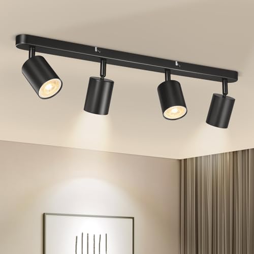 Deckenstrahler 4 Flammig, GU10 Deckenlampe Schwenkbar Schwarz, Abnehmbar 4 Spot LED Deckenleuchte Wandstrahler, Modern Strahler Deckenspots f&uuml;r K&uuml;che, Wohnzimmer, Schlafzimmer (Ohne Leuchtmittel)