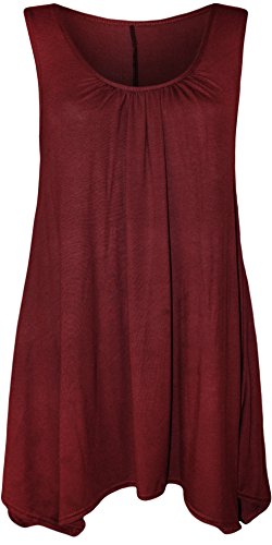 WearAll - Damen Übergröße Hanky Hem Ärmellos Lang Vest Top - Wein - 48-50