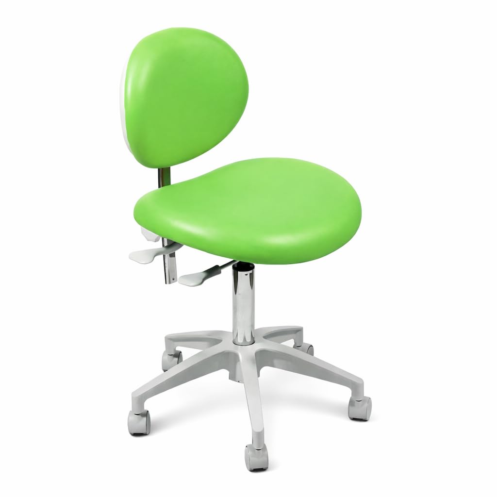 Sparedent Dental Stool with Backrest Metal Base Height Adjustable 360 Degree Swivel Casters Green