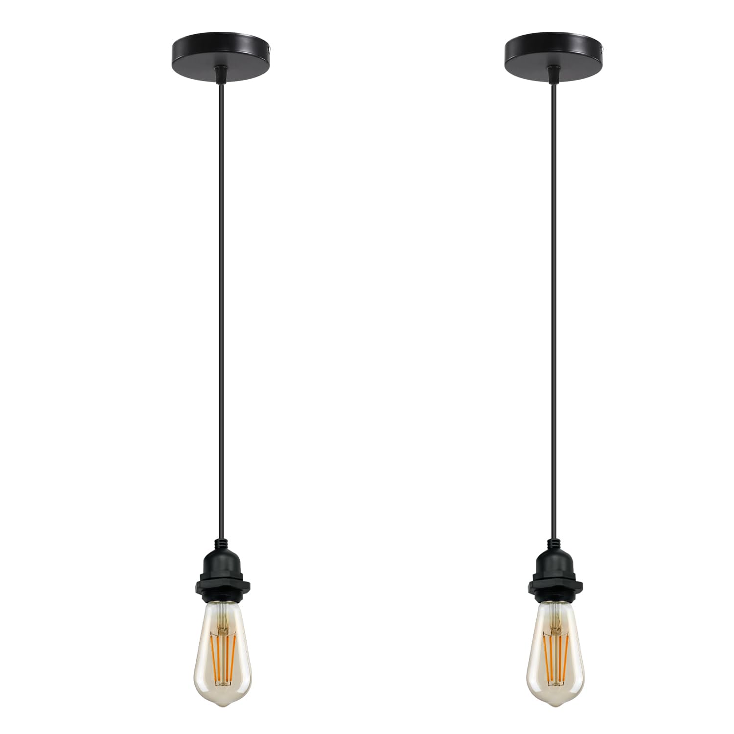 LEDSone 2 Pack IP65 Waterproof Pendant Light Fitting E27 Lamp Holder Black