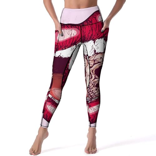 Legging de sport femme lèvres crâne pantalon anti glisse taille haute pour yoga gym S