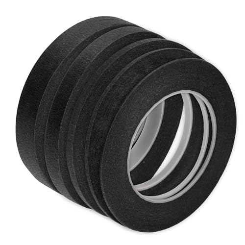 Image of Motoforti Universal Painters Tape Masking Master Tape 0.15cm /0.3cm /0.6cm /1.2cm /1.9cm x 55m Easy Removal Crepe Paper Black 5 Pcs