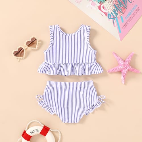Image of HAPPYMA Baby Swimsuit Toddler Girl Bathing Suit Summer Stripe Bikini Set Beach Two Piece Swim Wear