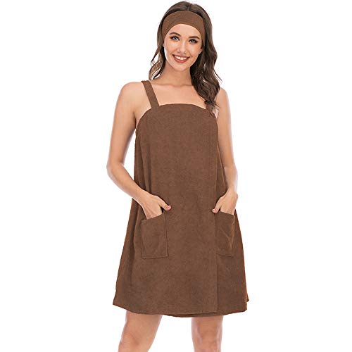 HEARTTOUCH Saunakilt Sauna Kilt Towel, Women's Bath Towel with Pocket, Sauna Sarong, Cotton Microfibre Sarong, Kilt Bathrobe (Brown, XXL)