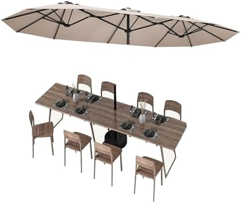 12 Ribs Double-Sided Umbrella Canopy 15'X9' Large Market Parasol Replacement Fabric, Outdoor Patio Umbrella Top Cover, Waterproof Dark Green Shade Solution