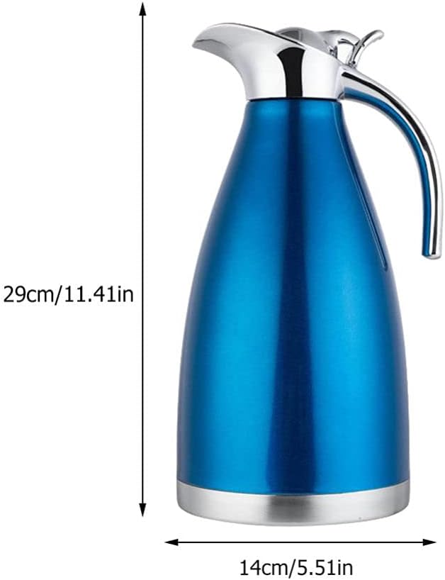 Tea Insulated 2L Coffee Pot Vacuum Jug Stainless Steel Coffee Vacuum Insulated Hot Water Bottle Keep Warm Tea Water Pot with Flap Lid Blue Stainless Steel Thermal