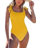 TASHEHE Women's One Piece Bathing Suit Low Back Swimsuit Sexy High Leg Swimming Suit - Sunshine Yellow - Large