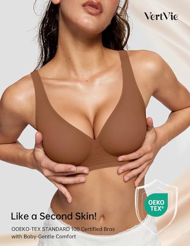 Image of Vertvie Jelly Wireless Bras for Women Push Up Plunge Seamless T-Shirt Bras No Underwire Supportive Full Coverage Bralettes