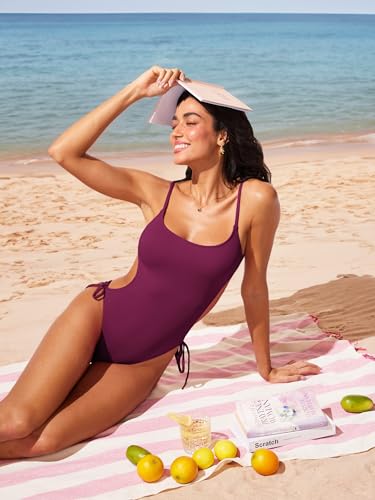 Image of DOBREVA Women's One Piece Swimsuit Strappy Backless Bathing Suit Cut Out Lined Scoop Neck Adjustable Straps Swimwear