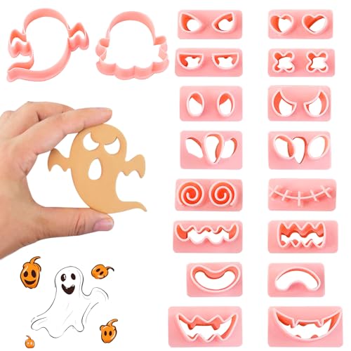 10 unidades de cortadores de galletas de Halloween, moldes de plástico 3d fantasma, juego de galletas grandes, moldes para hornear fantasmas, cabezas de ojos, sello de ojos, molde para galletas