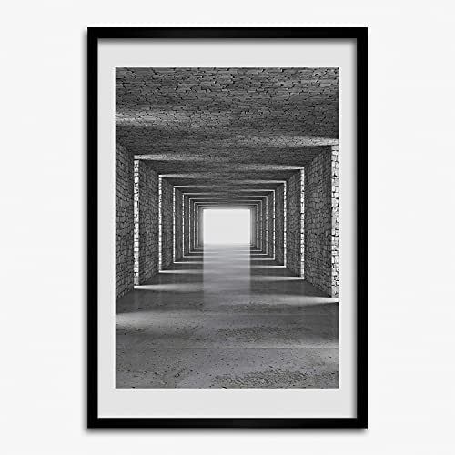 Peinture moderne 50x70 cm tunnel de brique avec cadre en bois pour agrandir l'espace