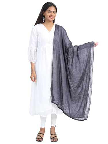 Image of Miraan Solid Pure Cotton Dupatta with Pom Pom Border, 2.25 meters length (DUPCOTTON)