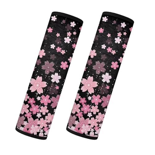 Tevecatos Cherry Blossom Seat Belt Cover 2 PCS Sakura Seatbelt Covers Pad Soft Backpack Shoulder Strap Cushion Flannel Universal Car Interior Accessories for SUV Truck Van