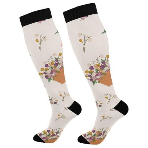 Dussdil Flowers Bellflower Basket Compression Socks for Women Men Circulation Long Knee Sock for Sport Gym Running Stockings