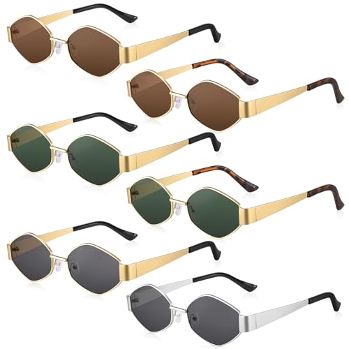 Trendy Hexagon Metal Sunglasses for Women Men Small Retro Narrow Metal Frame Shade