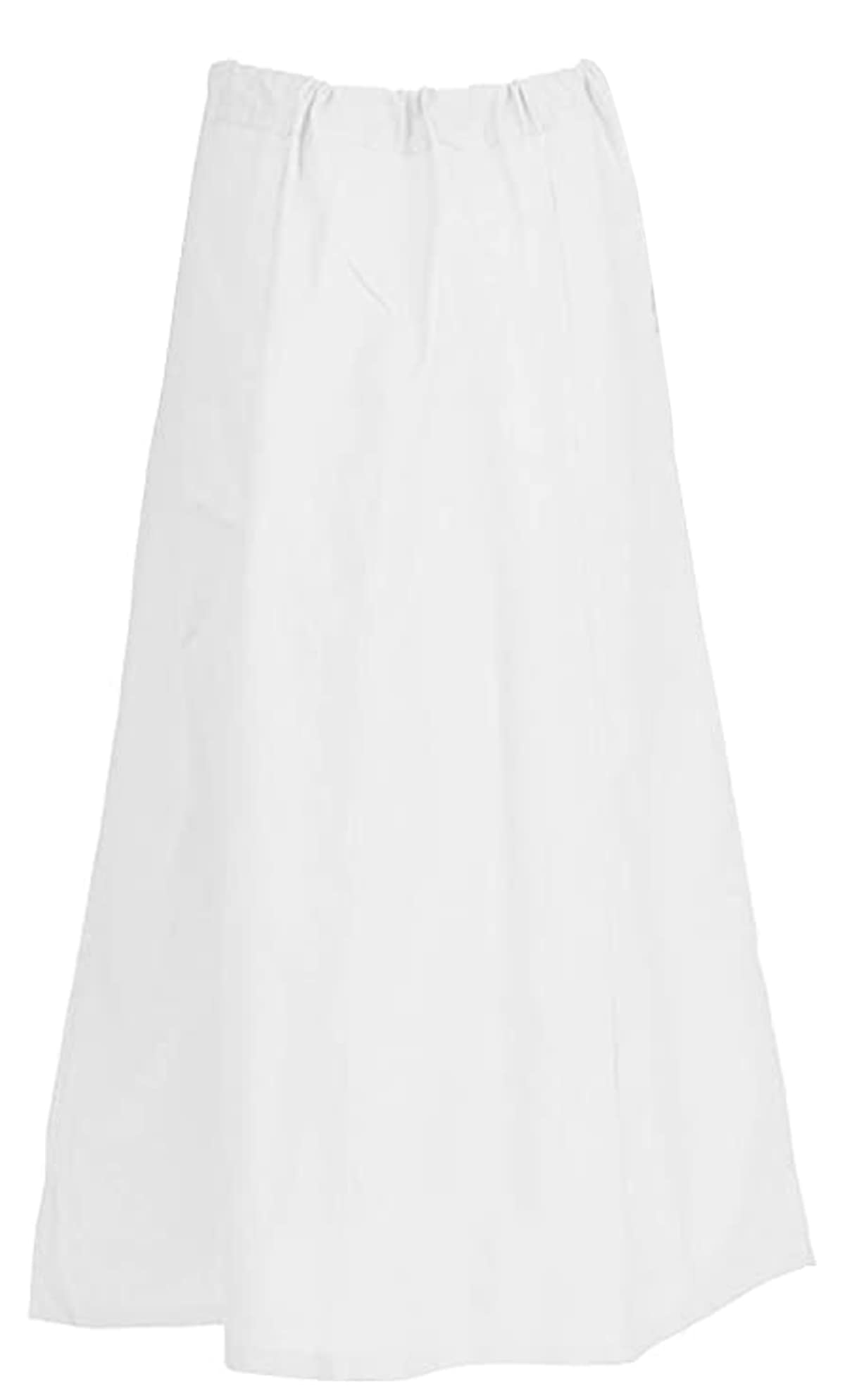 Fashnkart Cotton Petticoats For Women Indian Saree Underskirt Stitched Solid Drawstring Adjustable Waist Sari White