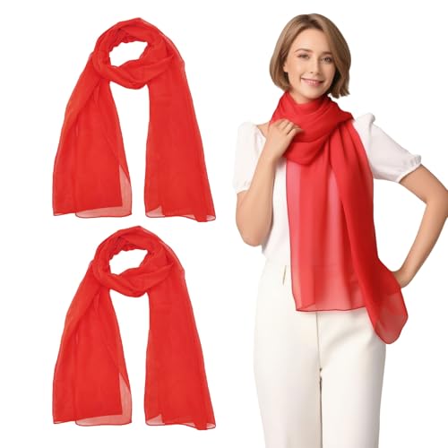 GYIOFAI 2 Stücke Damen Schal Leichter Langschal, Kuschelige Warme Winter Schals, Modischer Chiffon Tuch Damen für Frühling Sommer Ganzjährig, Damen Leicht Halstuch, Warm Weich 150 x 50 cm (Rot) (Rot)