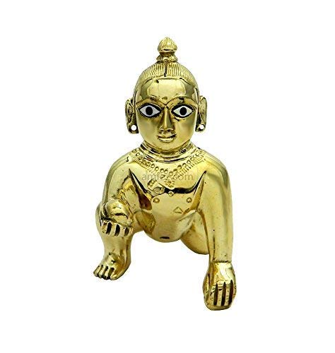 Image of Laddu Gopal Statue Pital Brass Murti with Dress Combo for Kanha Ji, Bal Gopal Statue (Laddu Gopal Ji Brass Idol, 2 no.)