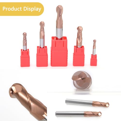 Image of 5PCS Ball Nose Carbide End Mill Set HRC55 CNC Cutter Router Bits 2 Flute Spiral Milling Tool Radius 1mm 1.5mm 2mm 3mm 4mm Milling Cutter
