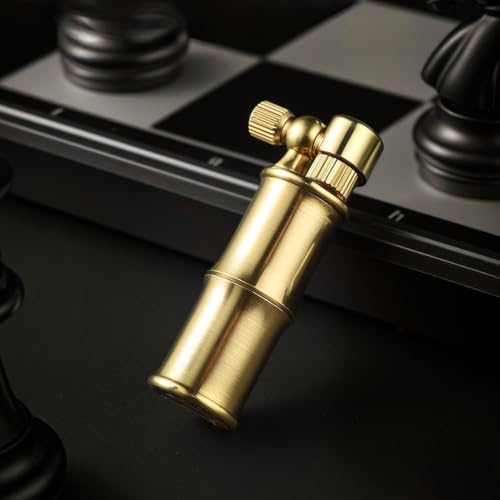 Image of Smoke King Vintage Windproof Trench Lighter Brass & Copper Alloy, Leak-Resistant, Collector-Ready Bamboo Design (Fuel Not Included)