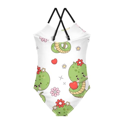 Girls One Piece Swimsuits Cute Snake on White Background Sport Halter Swimwear Beach Bathing Suit, 4T2
