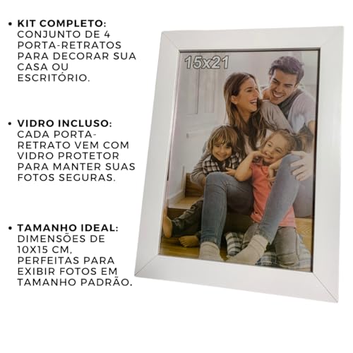 Kit 4 Porta-Retrato 15x21 Moldura Branco Com Vidro Para Foto Premium IMPORT&SHOP
