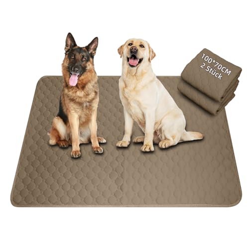 Waschbar Haustier-Urinunterlage, 2 Stück 100*70 cm Wiederverwendbare Welpenunterlagen Matte für Hunde, Super Saugfähig, Wasserdicht, Urinierunterlagen für Hunde, Auto, Reisen (Khaki * 2)