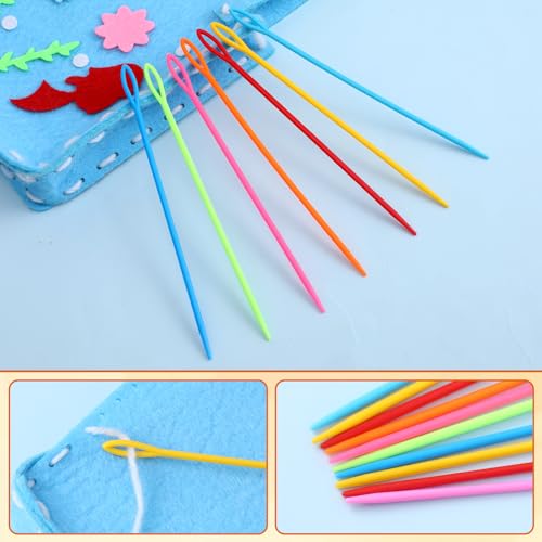 Image of 32PCS Plastic Needles with 2 Threaders, Large Eye Plastic Needles for Kids, Colorful Sewing Yarn Needle for Crochet, Canvas, and Handmade Crafts(4 Colors,3 Sizes)