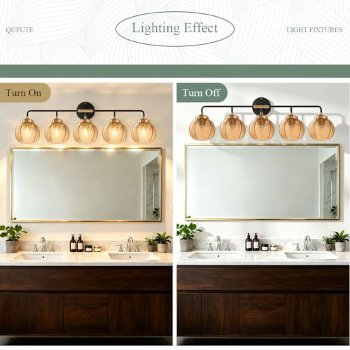 Image of 5 Light Glass Globe Wall Sconces Amber Modern Vanity Light Fixtures