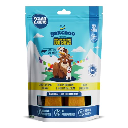 Yakchoo Premium Himalayan Yak Chews for Dogs 300g (XL - 2 Chews) | 100% Natural Cow & Yak Milk Dog Chew for Large Breeds | Yak Bones | Long Lasting Dog Treats | Dental Chews for Aggressive Chewers
