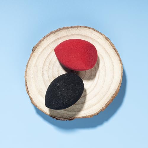 Image of PAC Mini Sponge Set (2 Pc) | Beauty Blender Set, Makeup Sponge (Small) | Soft Olive Cut Sponge for Liquid Foundation, Creams & Powders | For Normal Skin Types - Soft, Reusable & Washable (Black, Red)