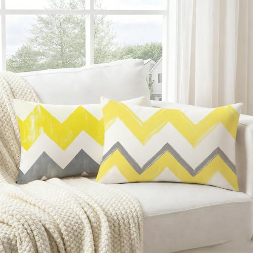 Coussin extérieur imperméable jaune velours imprimé recto verso 40x80