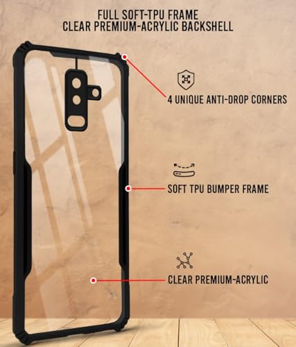 Image of Jkobi Back Case Cover for Samsung Galaxy A6 Plus (Polycarbonate with Shockproof Clear Panel | Crystal Glass Back | Camera Protection | Black)