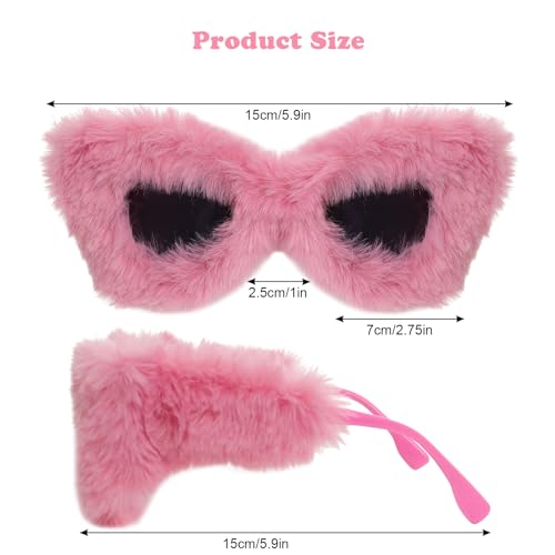 Women Plush Fuzzy Cat Eye Sunglasses Pink Cat Eye Sunglasses Punk Soft Velvet Shades Sunglasses for Halloween Costume2