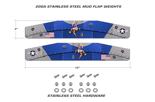 Image of Universal Mud Flap Splash Guard Stainless Steel Weights for Semi Trailer Trucks - 3 inch x 18 inch - 2 Piece Set - Subdued (T-Bomber (Blue Color))