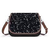 Leather Bag, Vintage Crossbody Bags, Wallet Satchel Purse, Classic Shoulder Handbag With Adjustable Strap Compatible with Zodiac Constellation Galaxy Black Starry Night Stars Glow Dark Midnight