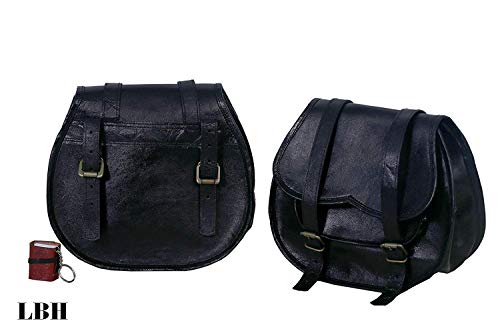 2 X Motorcycle Side Pouch BLACK Leather Side Pouch Saddlebags Saddle Panniers (2 Bags) Motorcycle Bicycle Bike - Thumbnail 2