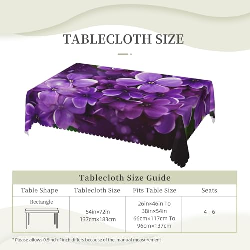 Nappe rectangulaire motif floral violet 137x183 cm imperméable pour table de cuisine