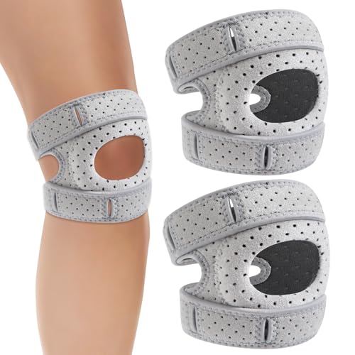 Harmondy 2 Pack Adjustable Patellar Tendon Support Sleeves Knee Brace for Men Women Wellness Knees Support Pain Relief Knee Brace with Gel Pads for Meniscus Arthritis Running