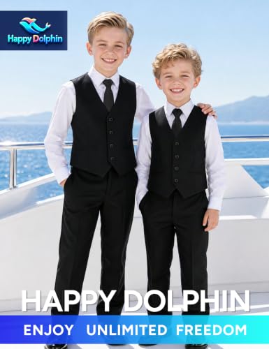 Image of Happy Dolphin Boys Suit Set with Adjustable Waist | Available in 3 Fits: Slim, Regular, Husky