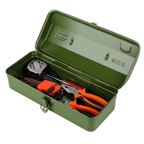 Boîte à Outils Vide en Métal de 37 cm, Caisse pour Outils avec Verrouillage à Pression et Poignée Ergonomique, Organisateur de Rangement pour Atelier et...