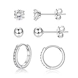 【Ohrringe Set Material】-- Diese Ohrstecker Creolen Ohrringe Set sind aus 925 Sterling Silber + Weißgold Plattiert + Weiß AAAAA Zirkonia. Nickel, Blei und Cadmium frei, hypoallergen, kann bequem für eine lange Zeit getragen werden. Der Verschluss ist Stabil, Leicht zu öffnen und schließen, so dass Sie sich keine Sorgen machen müssen, die Silber Ohrringe zu verlieren.